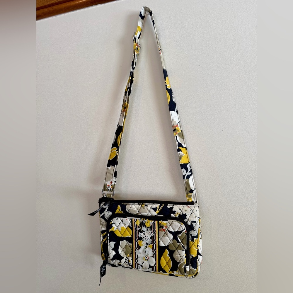 Vera Bradley Floral Crossbody Bag - Yellow & Black, Adjustable Strap - Picture 15 of 16